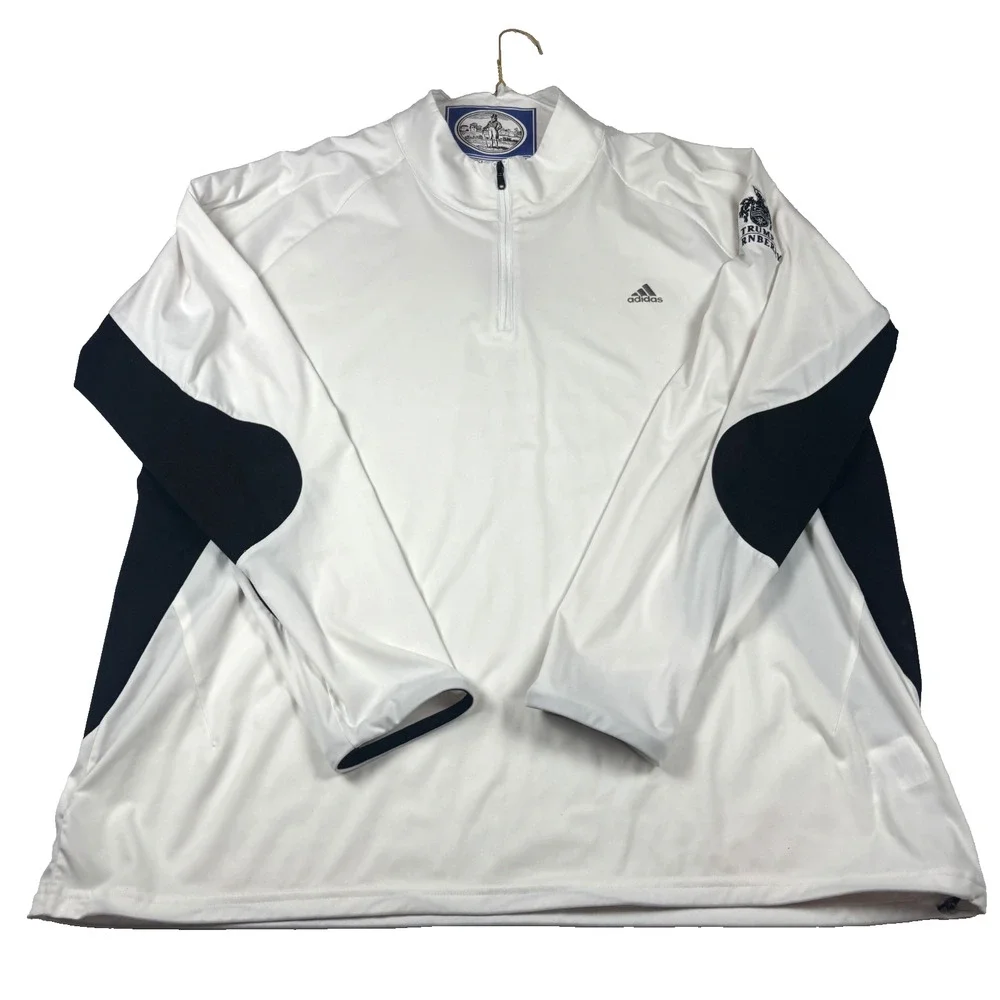 ADIDAS GOLF MEN'S 1/4 ZIP CLIMASTORM PULLOVER WHITE BLACK 2XL TRUMP TURNBERRY
